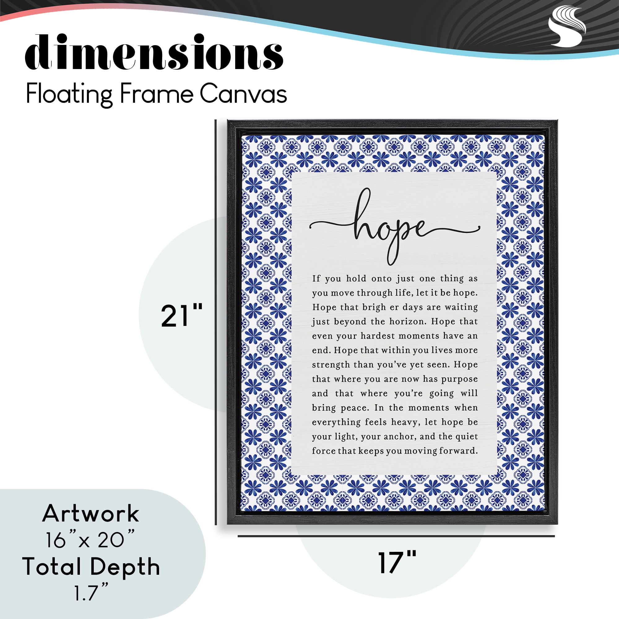 Hope For Brighter Days Black Framed Floater Canvas Wall Art, design by Lettered and Lined