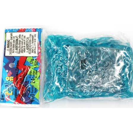 Rainbow Loom Latex Free Rubber Band Refill   C-clips - Turquoise Jelly