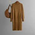 thumbnail image 2 of Wyobmus Women Long Sleeve Knit Sweater Dress Stretch Comfy Crew Neck Knit Dress Solid Color Basic Outfits Fall Winter Outfits B-Coffee, 2 of 5