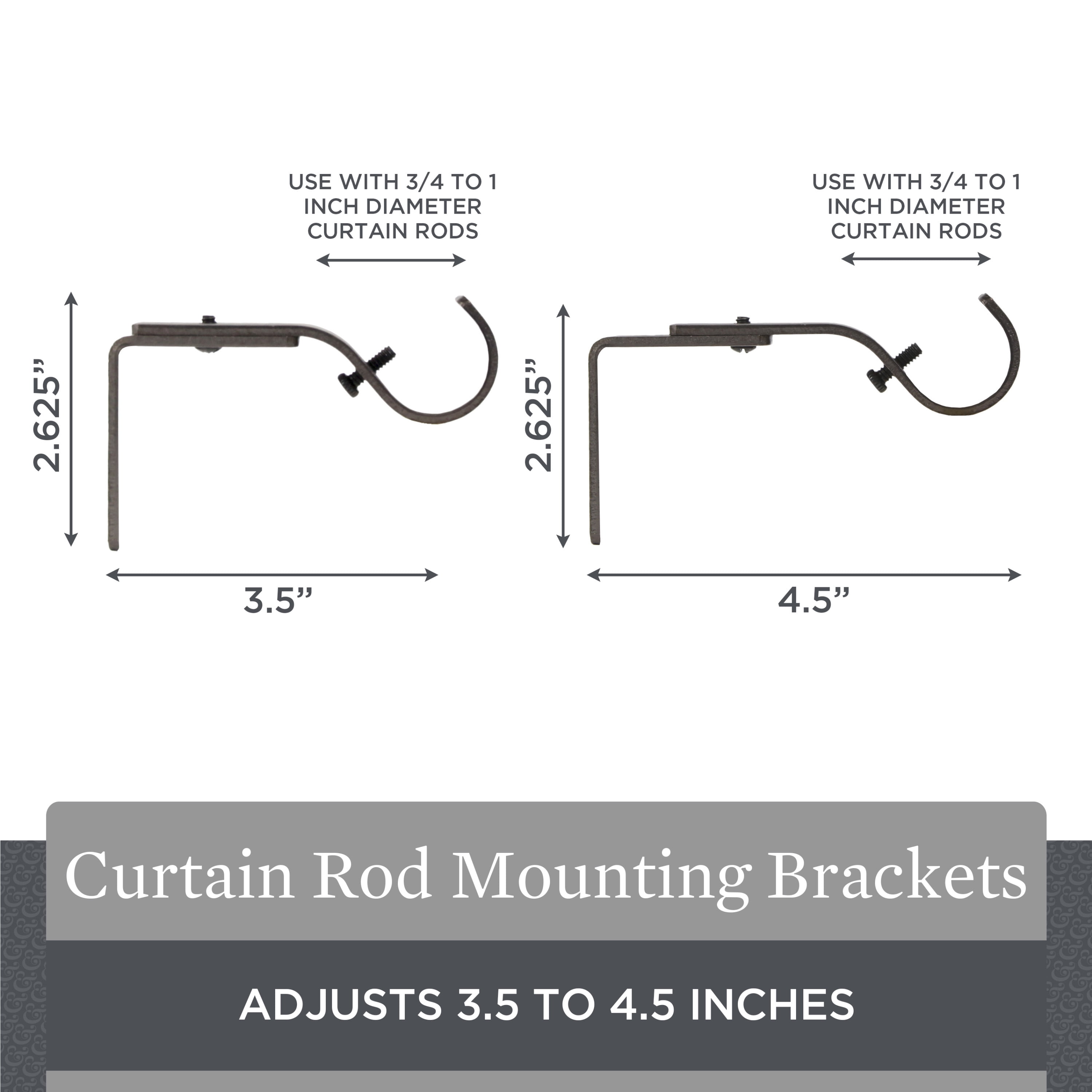 Better Homes & Gardens Metal Adjustable Curtain Rod Brackets in Bronze, 3/4 to 1 Inch Diameter