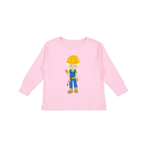 Inktastic Construction Worker, Blond Hair, Cute Boy, Hammer Boys Long Sleeve Toddler T-Shirt