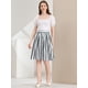 thumbnail image 3 of Falda Midi Allegra K para Mujer a rayas con botones y elástica Gris XS, 3 of 6