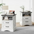 thumbnail image 4 of 24” Tall Farmhouse Nightstand, Night Stand with Charging Station, Beside Table with Drawers and Open Storage, Rustic End Tables for Bedroom, Antique White, 4 of 8