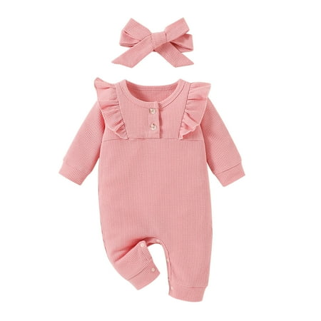 

Toddler Girls Bodysuits Baby Girl Clothes Long Sleeve Soild Romper Jumpsuit Hairband Cute Baby Girl Clothes For 3-6 Months