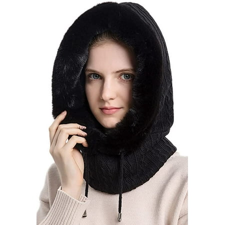 

PIKADINGNIS Women One Piece Slouchy Fleece Beanie Hats Scarf Mask Drawstring Warm Hooded Winter Balaclava Pullover Knitted Hat