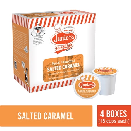 Junior's Most Fabulous Salted Caramel, Medium Roast Single Serve Cups 4 boxes 18 ct each