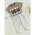 thumbnail image 3 of TSEXIEFOOFU Toddler Boys Summer Outfit Sets Short Sleeve O Neck Letter/Cattle Head Print Tops + Solid Color Drawstring Pants, 3 of 9