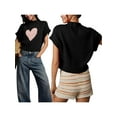thumbnail image 2 of Michellecmm Womens Short Sleeve Sweater Heart Mock Neck Crop Knitted Tops Casual Streetwear, 2 of 8