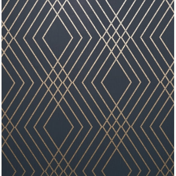 Fine Decor Shard Navy Trellis Unpasted Paper Wallpaper, 20.5-in by 33-ft, 56.4 sq. ft.