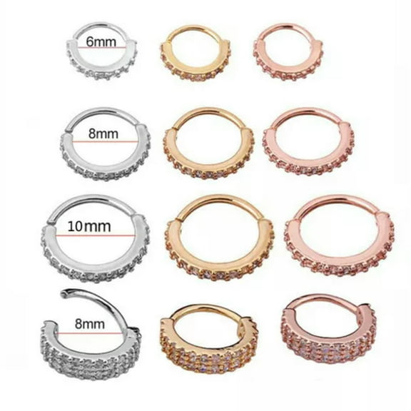 HOOUN Round Hoop Earring Titaniuml Steel Ear Gauges Nose Piercing Crystal Jewelry Gift-2row gold-8mm