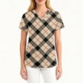 thumbnail image 3 of Garbnen Plaid Scrub Top for Women Short Sleeve V Neck Stretch Workwear Nurses Uniforms with Pocket Shirts for Women S-5XL, 3 of 4