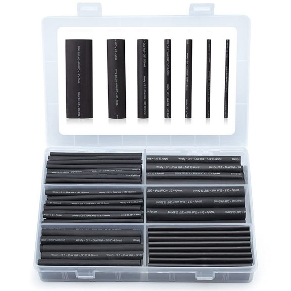 180PCS Heat Shrink Tubing Kit - 3:1 Ratio Adhesive Lined Marine Grade Wrap Black