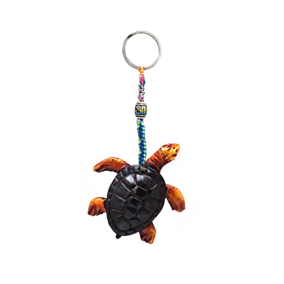 Sea Turtle Sea Animal 3D Figurine Keychain Multicolored Macramé Metal Ring - Handmade Gifts Boho Car Keys Bag Accessories