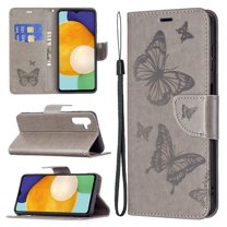 Galaxy A13 5G Wallet Case,Dteck Magnetic Butterfly Pattern Leather Card Pocket Case Hybrid Rubber Kickstand Cover with Strap for Samsung Galaxy A13 5G 6.5-inch,Gray