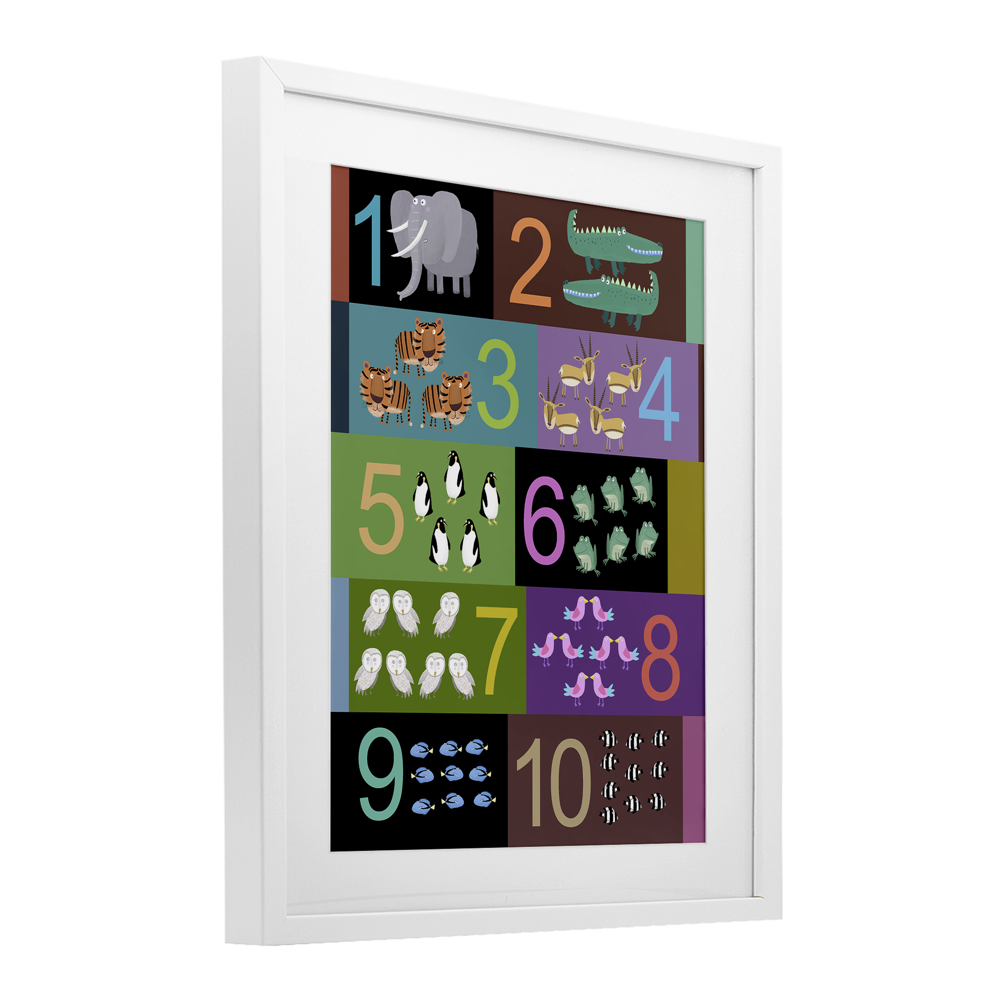 Blocked Kid's Educational Counting White Framed Print Under Glass, design by Carla Daly