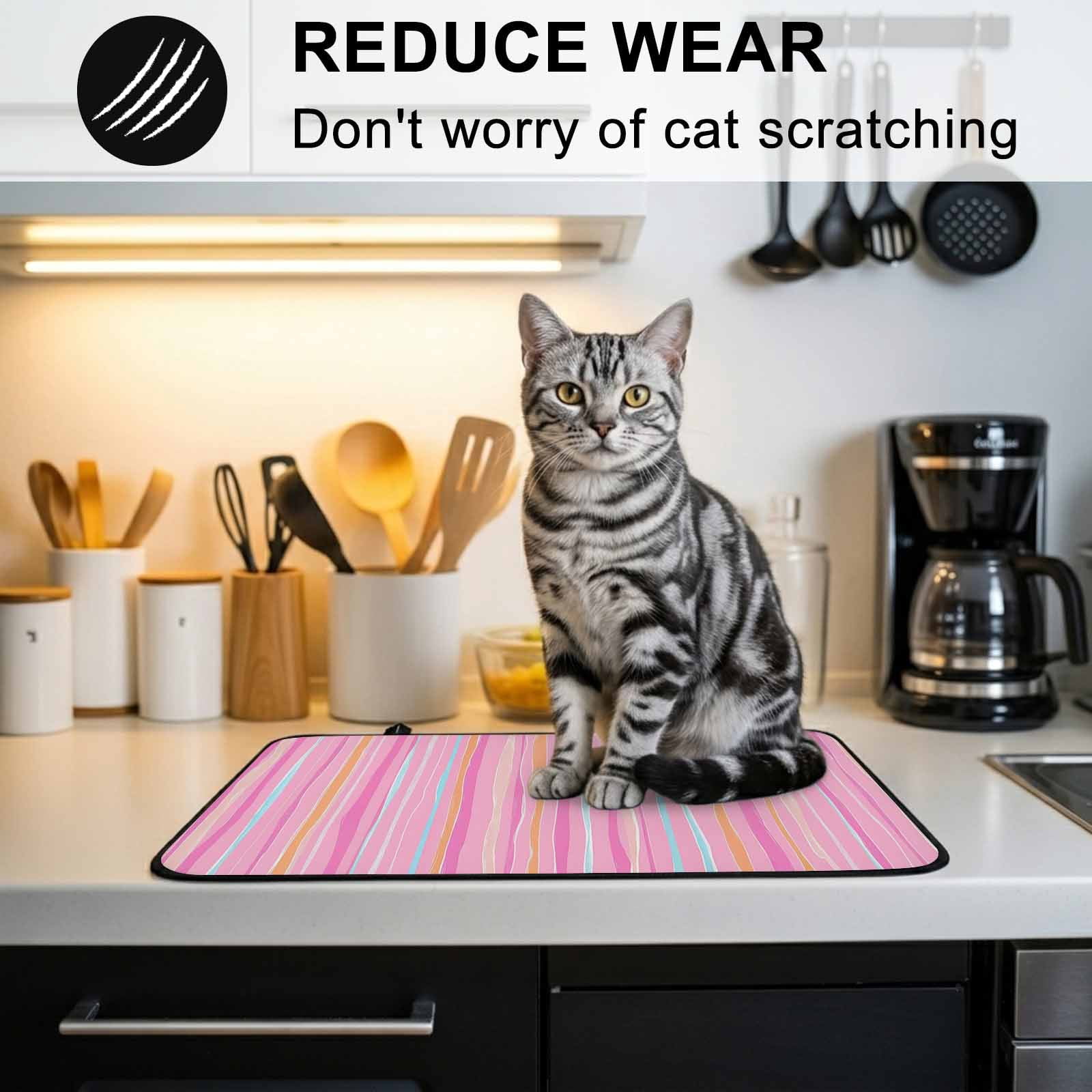 Pink Orange Blue Stripe Stove Top Cover for Electric Stove, Heat-proof & Non Slip Glass Top Stove Cover Protector, Modern Abstract Art Striped Farmhouse Kitchen Flat Cooktop Rubber Mat 24x21 Inches