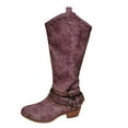 thumbnail image 2 of Miluxas Women's Cowboy Boots Mid Calf Cowgirl Boots Embroidery Stitched Square Toe Western Boots Purple 9(42), 2 of 4