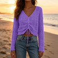 thumbnail image 6 of ZGRBOU Womens Boho Off Shoulder Sheer Tops Long Sleeve Crochet V Neck Pullover Shirts Drawstring Hem Swimsuit Cover Up, 6 of 6