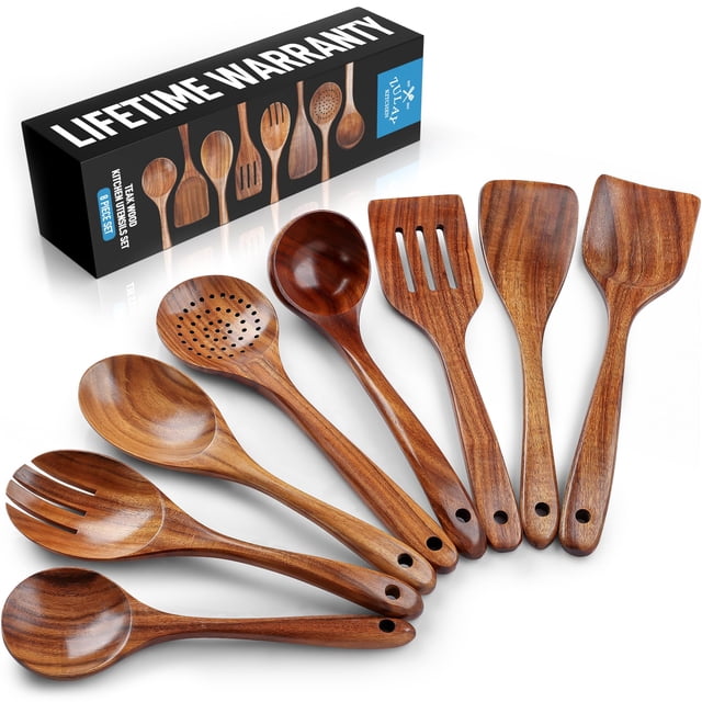 Juego de utensilios de cocina Zulay Kitchen Premium, madera de teca, 8 piezas