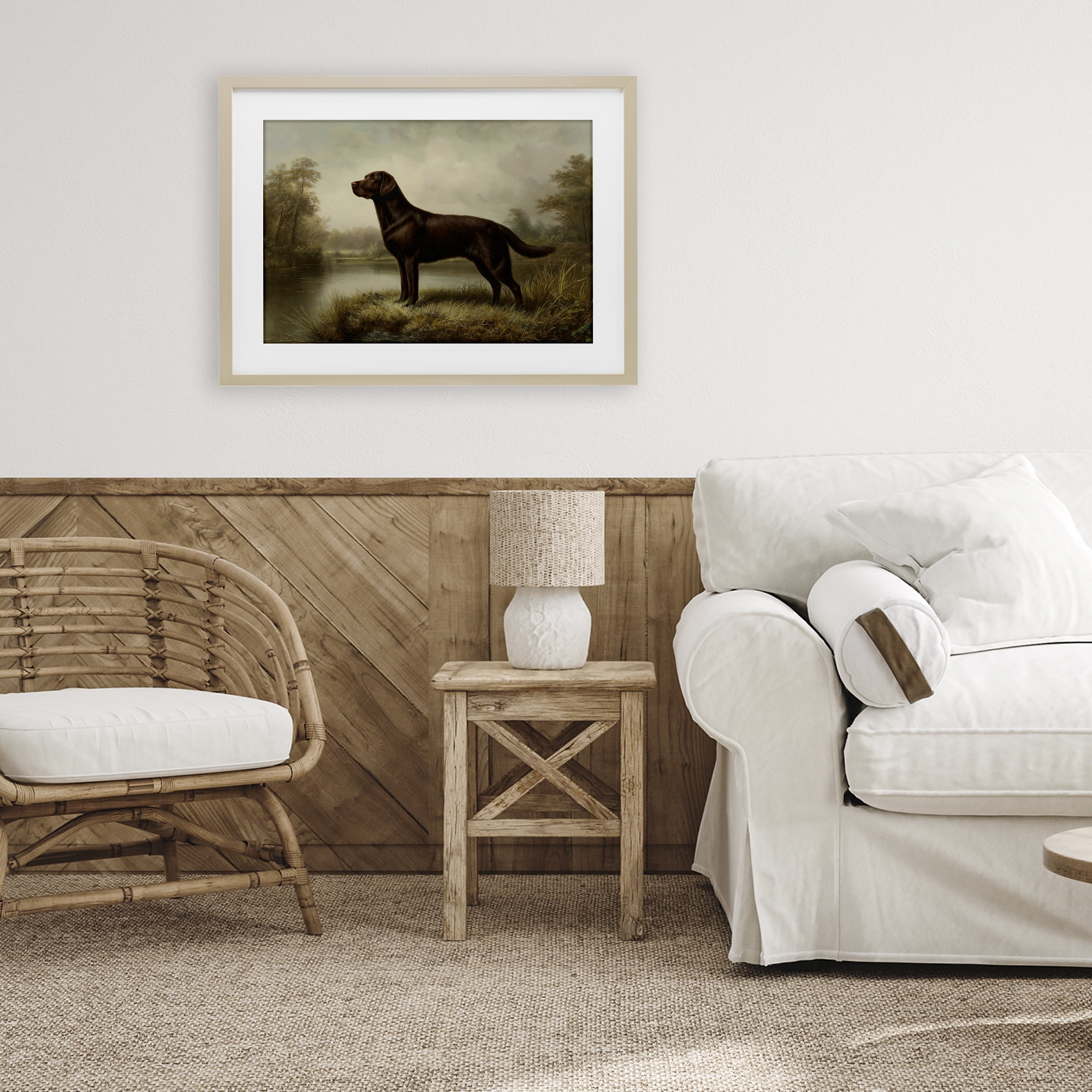 Stupell Industries On Alert Chocolate Lab Birch Framed Print Under Glass, design by Petal Prints Design