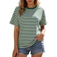 thumbnail image 2 of Womens Oversized Striped T Shirts Short Sleeve Fashion 2026 Casual Crewneck Summer Y2K Clothes, Summer Loose Fit(Green,M), 2 of 4