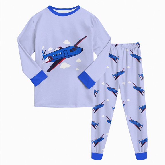 UAYOTSE Big Boys Long Sleeve Plaid Pajamas Cotton Young Teens Sleepwear(4-5 Years,Z117-Blue)