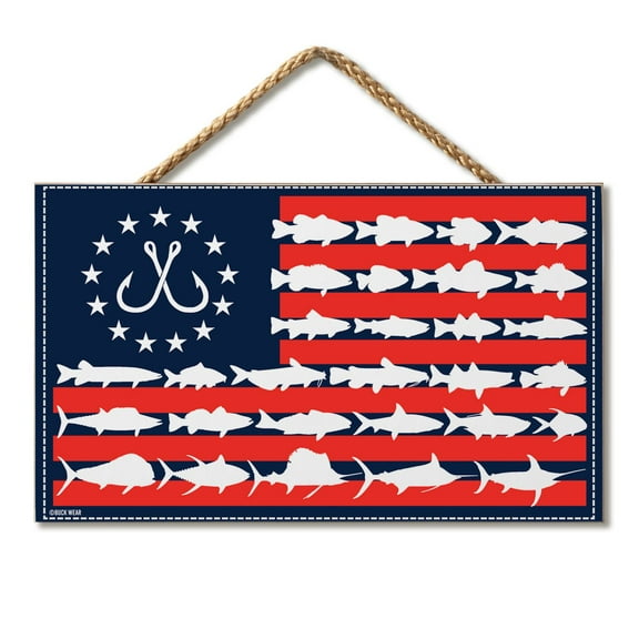 CounterArt "Fish Flag" Hanging Wood Wall Sign