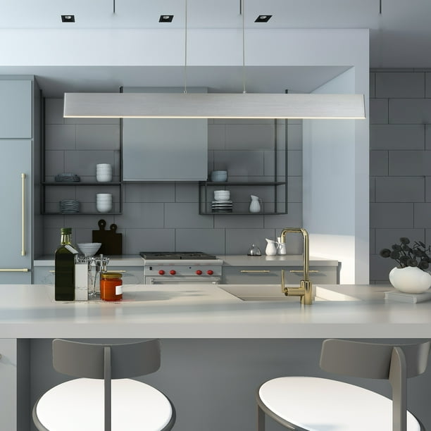 Pendant Ceiling Light,18W Modern Linear Chandelier,3000K LED Kitchen Island Lighting for Dining Room Living Room Cafe Office Over Table,Silver