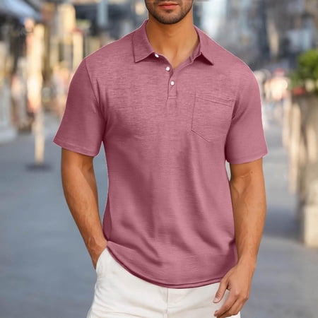 Moxiu Collared Big and Tall Mens Shirts Short Sleeve Button Summer Golf Business Work Tops Pink M