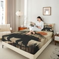 thumbnail image 4 of Feelyou Rustic Wildlife Bear Bed Sheets for Adult, Brown Wooden Plank King Sheets, Jungle Mountain Sun Sheet Set, Luxury Bedroom Decor, 4-Piece, 4 of 7