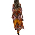 thumbnail image 3 of QELUSQELUS Women Boho Sundress V Neck Short Sleeve Buttons Ethnic Holiday Belted Dress, 3 of 3