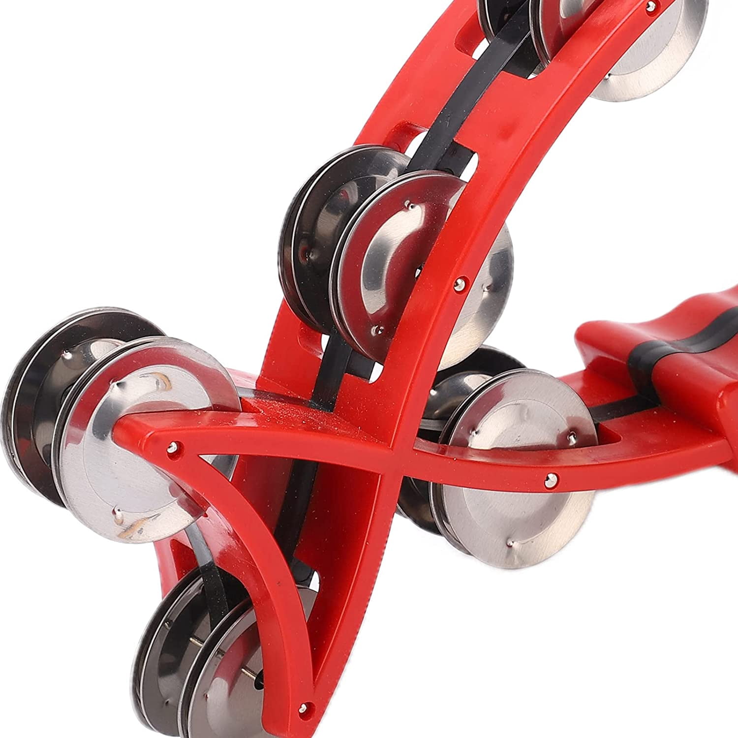 ABPETE Fish Shaped Hand Bell Hand Tambourine Bells Hand Shaking Percussion Musical Rhythm Instruments Smooth Fish Shaped Double Row Tambourines(Red)