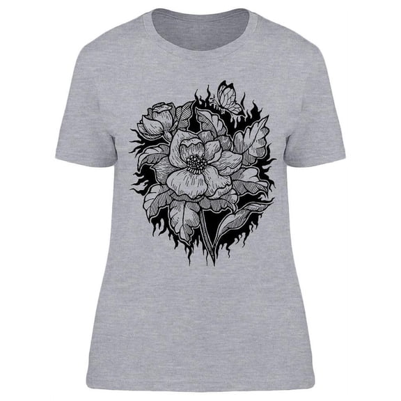 Beautiful Flower With Butterfly T-Shirt Women -Image by Shutterstock, Female Small