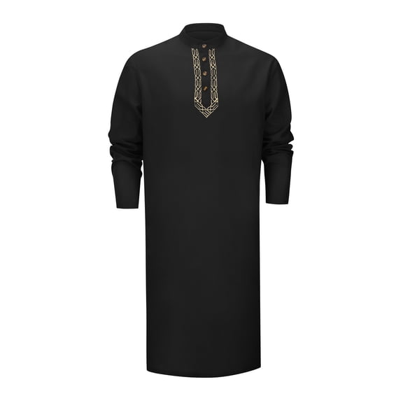Hpapadks Mens Shirt Kaftan Button Down Long Sleeve Gown Abaya Solid Pullover Loose Mens Dress Shirts Black L