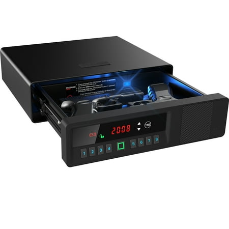 Z ZLJUAN Biometric Fingerprint Safe Slide-Away Handgun Safe for Two Pistols Quick Access Gun Safe with LCD Display of Time Battery Unlock State Drawer Safe for Nightstand Bedside Home