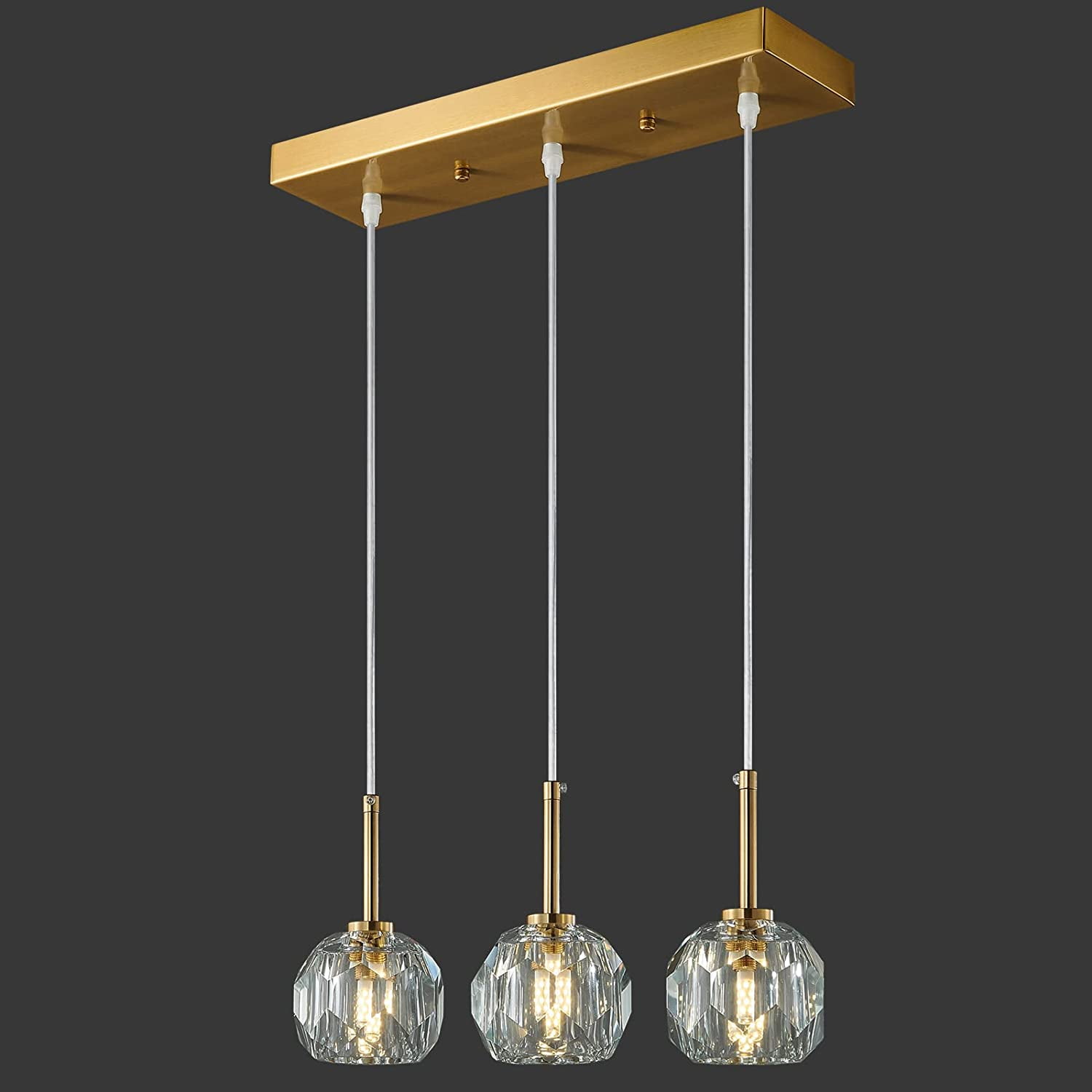 ZXNYH Mini Crystal Gold Pendant Lights Kitchen Island 3 Pack Pendant