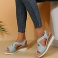 thumbnail image 6 of Lovskoo 2024 Women's Wedge Espadrille Sandals Summer Bohemian Shoes Open Toe Large Size Casual Dressy Platform Sandals Beach Roman Shoes Light Blue, 6 of 9