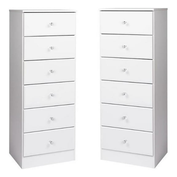 Home Square 6 Drawer Wood Tall Chest Set in White (Set of 2)