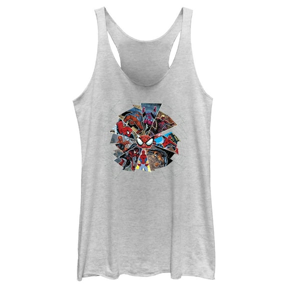 Women's Spider-Man: Beyond Amazing Spider Web Panels  Racerback Tank Top White Heather 2X Large