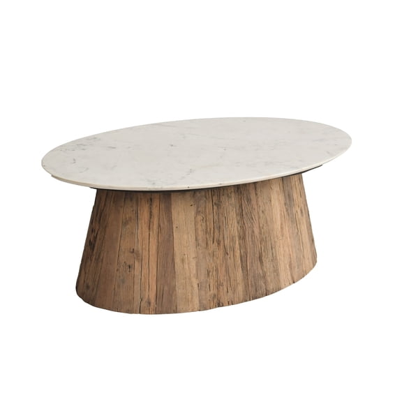 BIDK Home Oval Wood Coffee Table with Marble Top - 47" - Brown and White