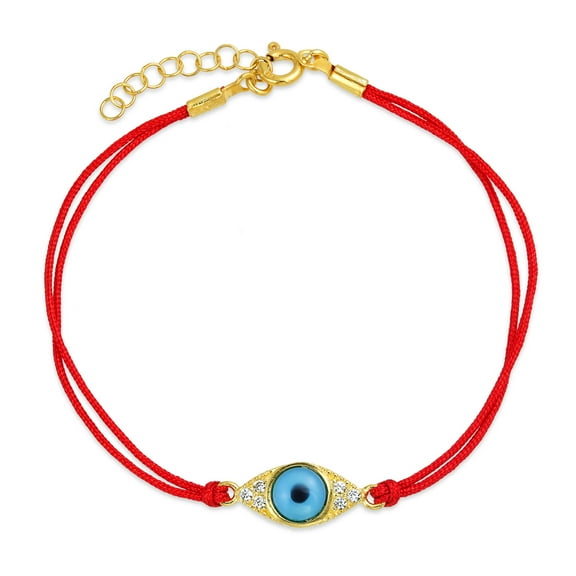 Bling Jewelry Womens Tiny Turkish Evil Eye Red String Bracelet CZ Accent Gold Plated Sterling Silver