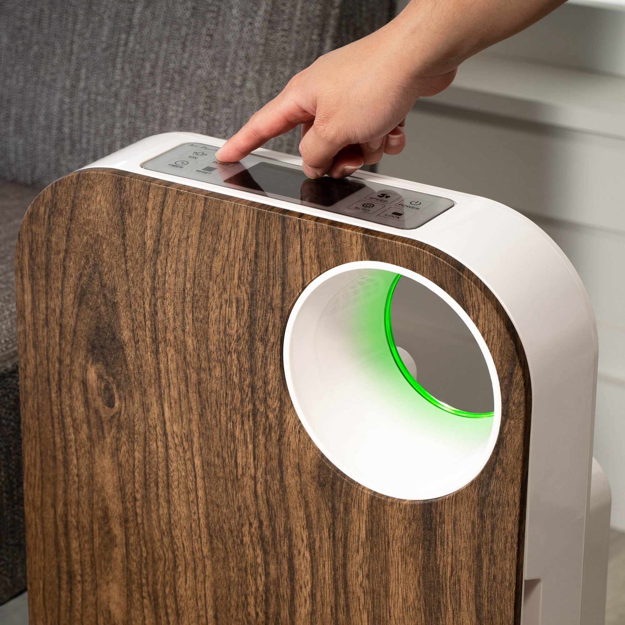 OVAL AIR 3-Stage H13 True HEPA 5-in-1 Air Purifier for Rooms up to 600 sq. ft. reduces Allergies, Asthma, Pets, Odor, Smoke, Dark Wood, AIR1000D