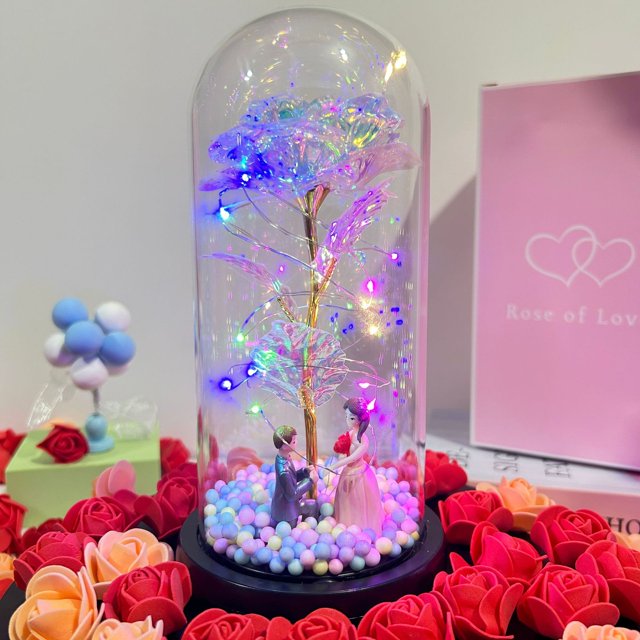 Pantalla de cristal con forma de flor eterna, rosa dorada, regalo de Tanabata, regalo de San Valentín, regalo de cumpleaños, adornos creativos navideños