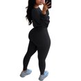 thumbnail image 3 of LUXUR Ladies Elastic Waist Sweatsuits Cropped Running Two Piece Outfit Black S, 3 of 6