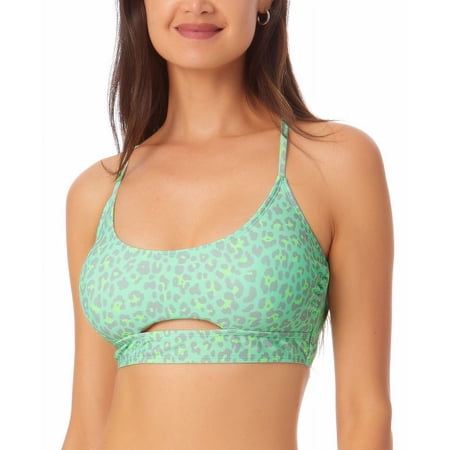 California Waves Women s Juniors  Printed Cutout Bralette Bikini Top Swimsuit Green Size Medium