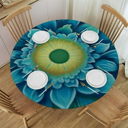 

Teal Flower Fitted Table Cover with Wipeable Outdoor Table Cloth