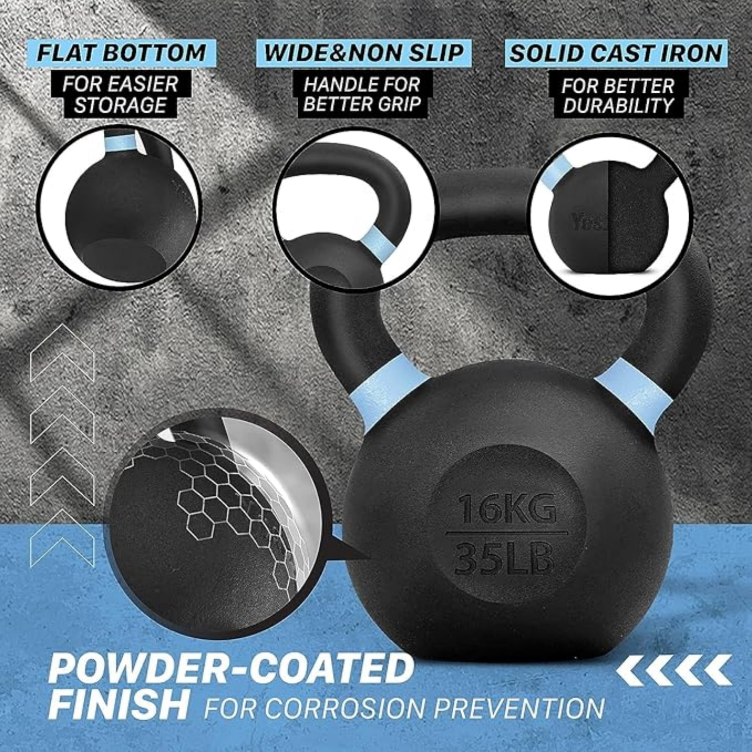 Powder Coated Cast Iron Kettlebell Strength Training Kettlebells Weight Set for Full Body Workout, Home Gym