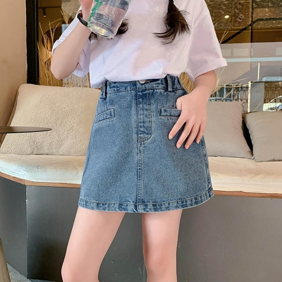 Bxsruta Girls High Waisted Double Pocket Denim Skirt Summer Casual Skirt for Kids Ages 5-16