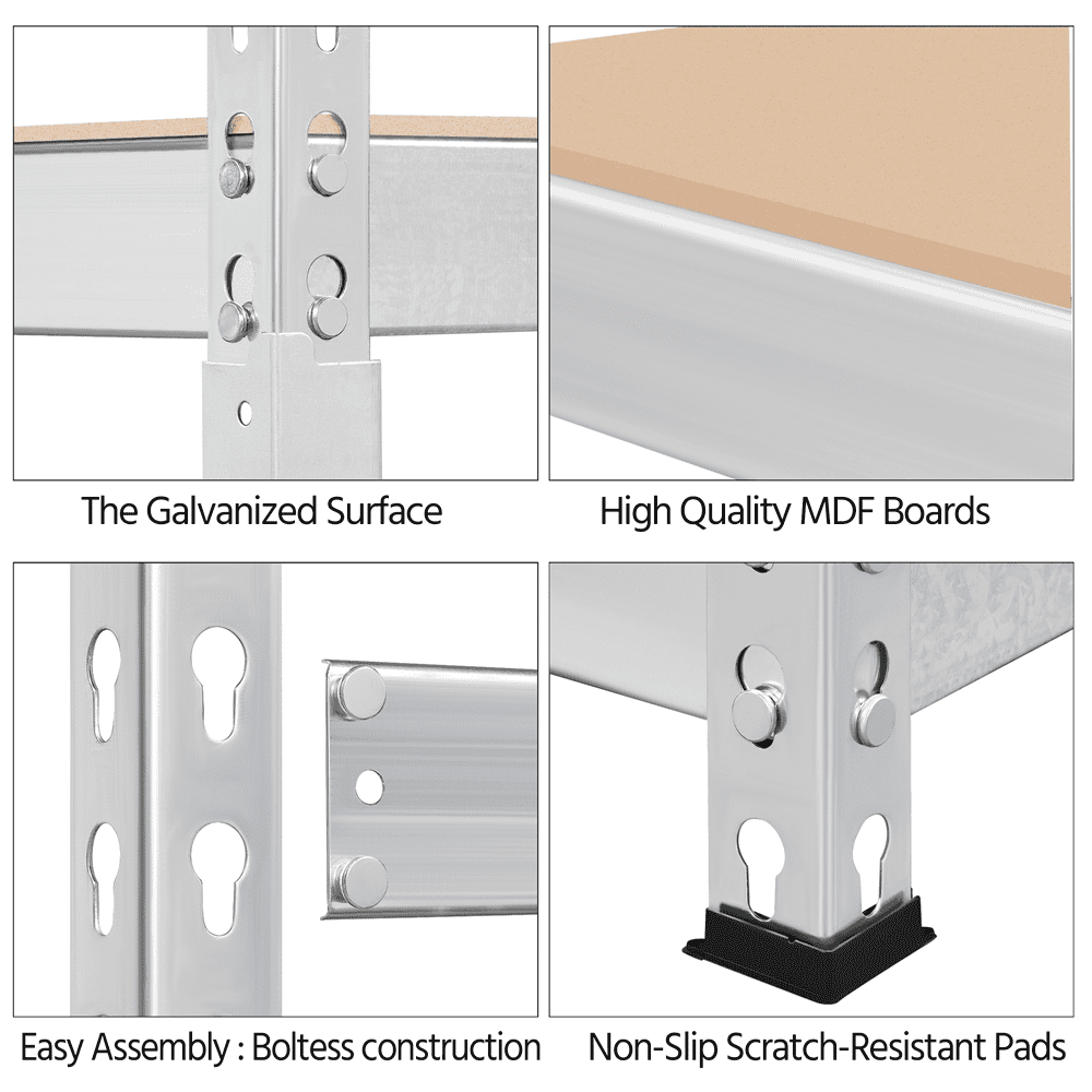 Alden Design 5-Shelf Boltless & Adjustable Steel Storage Shelf Unit, Silver, 2 Pack