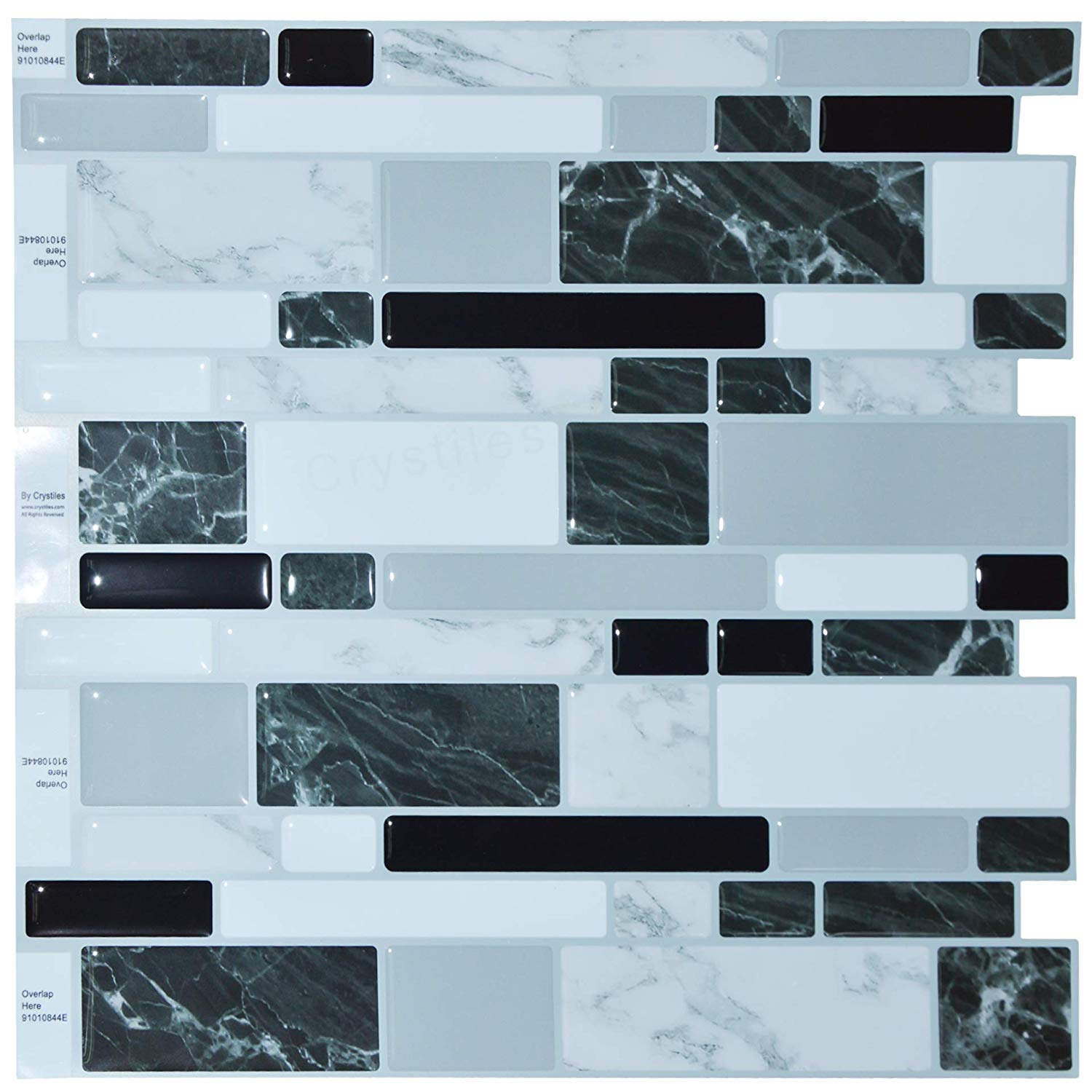 Crystiles® 10' X 10' Multi-Color Vinyl Peel and Stick Backsplash Tile, 6-Sheet Pack, Item #91010844